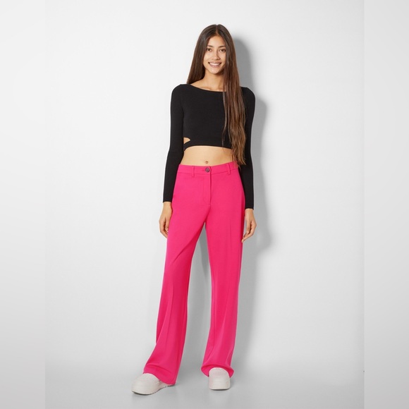 NWT Bershka Wide Leg Hot Pink Trouser Pants EU40 US8 - Picture 10 of 10
